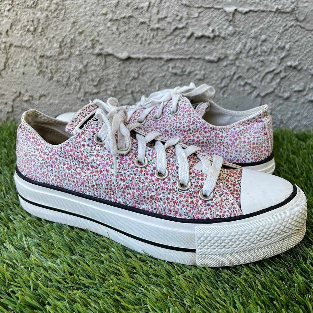 Chuck Taylor Shoe Women Size 7 All Star Lift Ox Egret VINTAGE FLORAL Platform
